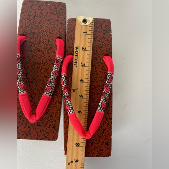 Vintage Japanese Kimono Geta Wooden Sandals Pink Artsy Rare 9" X 3" X 1.5 Tall - Picture 10 of 11